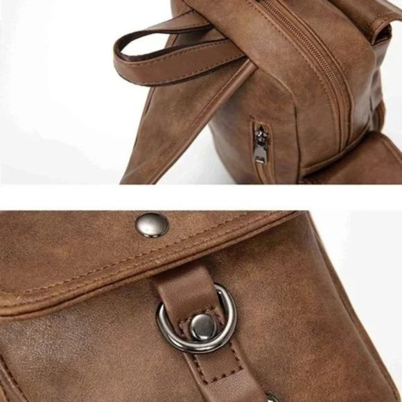 NEW MEN Sling Bag PU Leather Brown A - Picture 6 of 8